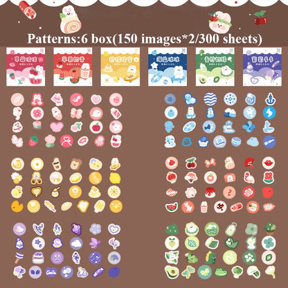 JIANQI 300pcs/pack Cute Stickers Film Paper Junk Journal Art Collage DIY Photo Album DIY Craft Scrapbooking School Supplies
