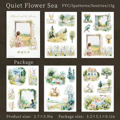 JIANQI 5 pcs PET Stickers Beautiful scenery Creative Waterproof Adhesive DIY Hand Made Collage Junk Journal Scrapbook Supplies