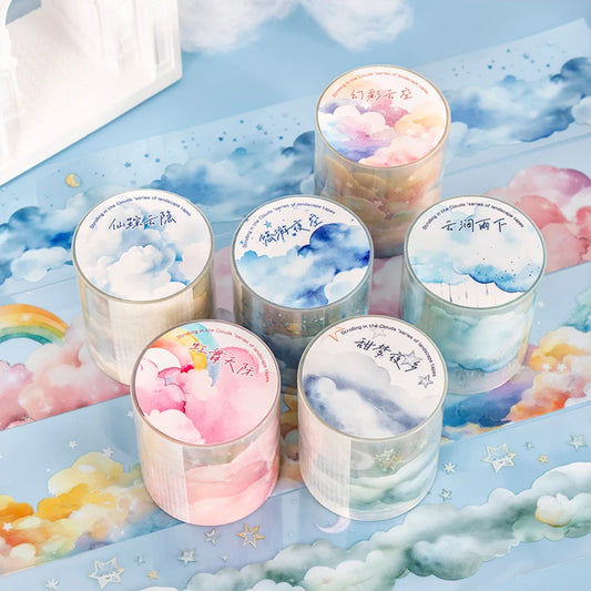 JIANQI 45mm*2m Ins Transparent PET Tapes Rainbow clouds DIY Scrapbooking Collage Stationery Decor Journalling Materials Tapes