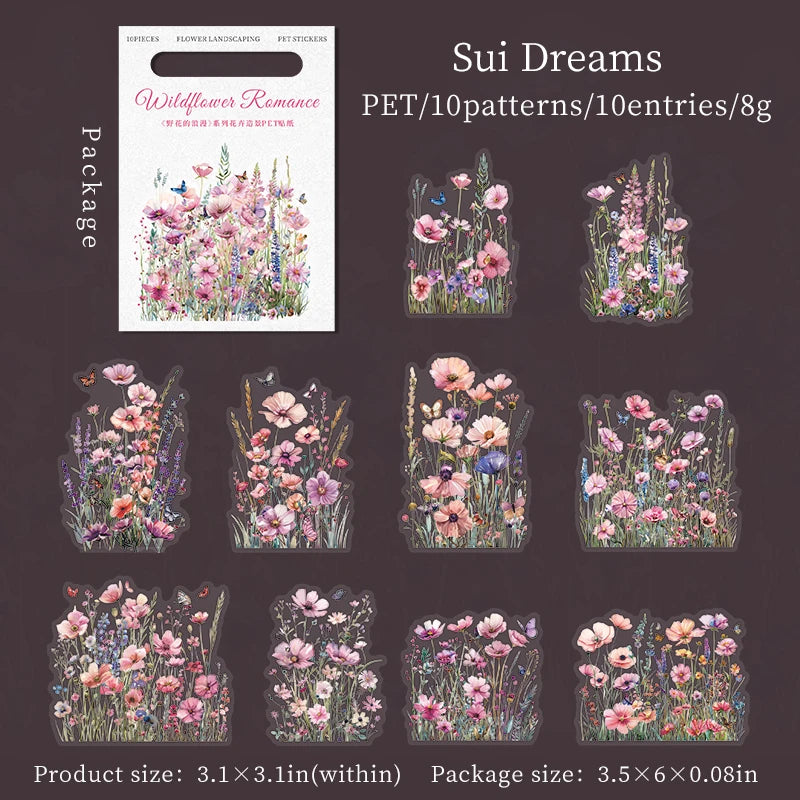 JIANQI 10 Pcs Plant Flower Landscape Stickers PET Transparent Decorative Collage Junk Journal DIY Scrapbooking Supplies