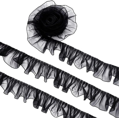 1 Yard White Black Embroidery Wave Lace Fabric Headdress Bags Accessory Handmade Sewing Trim DIY Crafts Gift Decoration