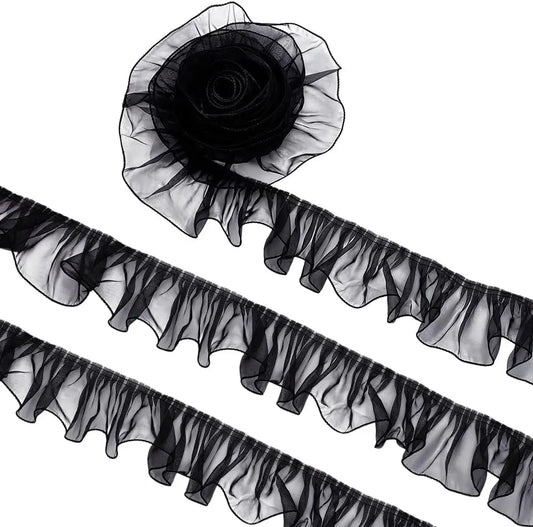 1 Yard White Black Embroidery Wave Lace Fabric Headdress Bags Accessory Handmade Sewing Trim DIY Crafts Gift Decoration