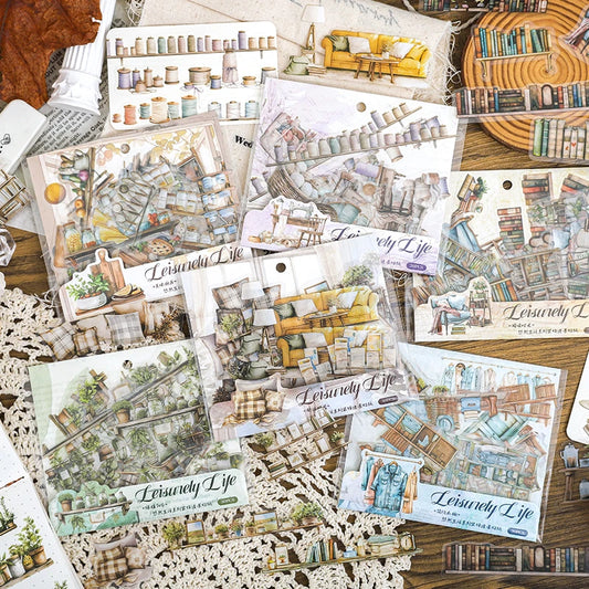 JIANQI 30pcs Home life Sticker Pack Decorative Junk Journal DIY Scrapbooking Supplies Collage Stationery Stickers