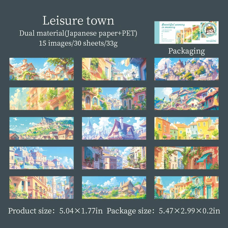 JIANQI 30pcs Beautiful scenery Stickers Long strip landscape Decor handmade Scrapbooking Material Diary Album Craft Supplies