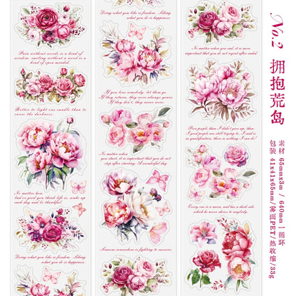 JIANQI 65mm*3m Flowers Tapes Waterproof PET Aesthetic Stationery DIY Scrapbooking Collage Junk Journal Craft Decor Tapes