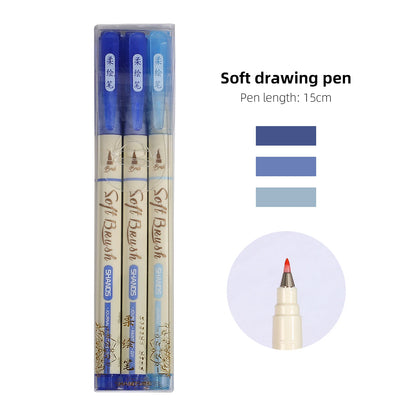 JIANWU 3 Pcs/set Simple Soft Tip Single Head/double Head Soft Painting Pen Set Creative DIY Journal Student Supplies Stationery