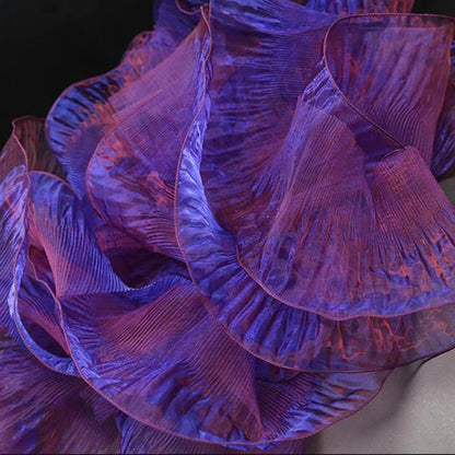 1 Yard Blue Lace Fabric Pleated Mermaid Effect Laser Neon Luster For Women Dress 15CM Wide