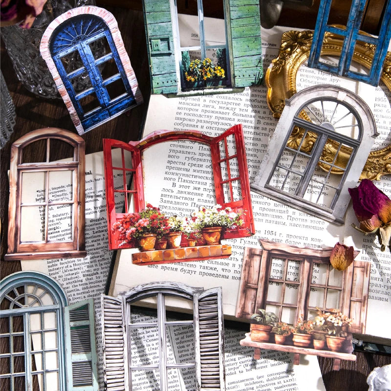 JIANQI 10 Sheets Large size doors and windows Stickers Decorative handmade Scrapbooking Material Diary Album Craft Supplies