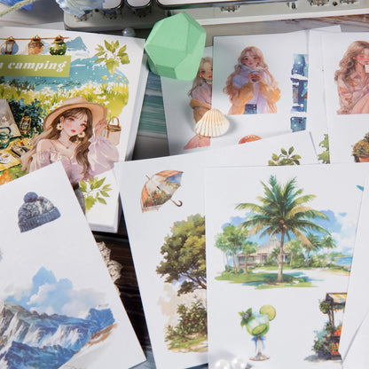 JIANQI 50pcs PET Die cut Stickers book Four Seasons Scenery Decorative handmade Scrapbooking Material Diary Album Craft Supplies