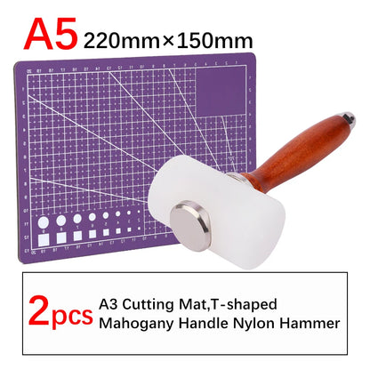 A5/A4/A3 PVC Leather Craft Tool Cutting Mat DIY Double-Sided Self-Healing Mat Bottom Plate Cutting Tool Set with Hammer