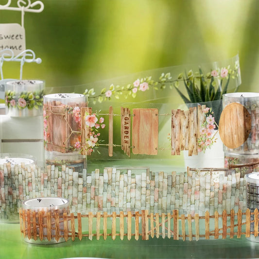 2 rolls 50/30mm*2m Flower Landscaping PET Tapes Creative Stationery DIY Scrapbooking Junk Journal Collage Hand Account Tapes