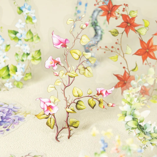 20 pcs/pack Spring Vine flowe Stickers aesthetic Stick Labels Decorative Diary Album Scrapbooking material Junk Journal Supplies