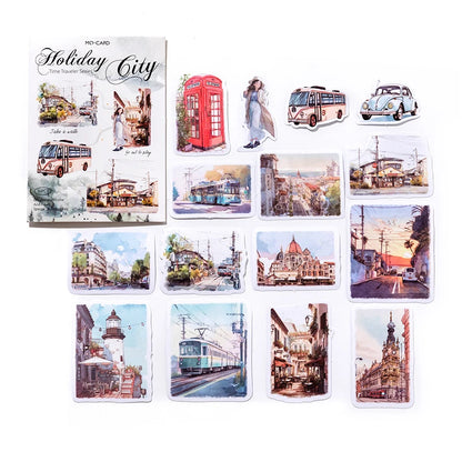 JIANQI 30 sheets Travel scenery Themed DIY Decorative Stickers Pack Decorative Stickers For Scrapbook Label Diary Album Planner
