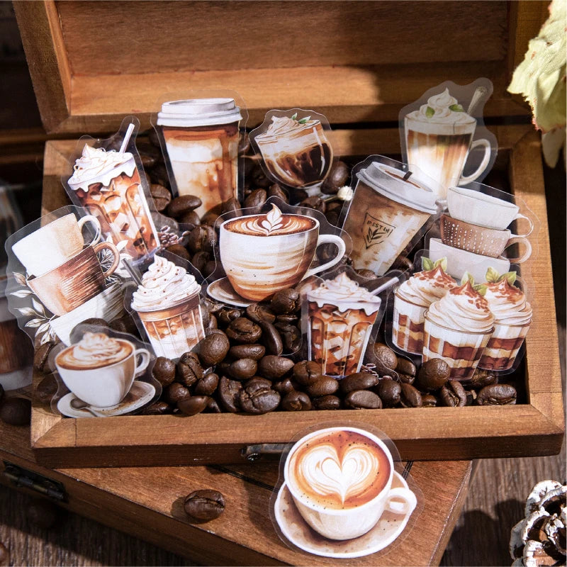 JIANQI 30pcs/pack Coffee theme Stickers Junk Journal Creative Stationery DIY Deco Stickers Scrapbooking Supplies