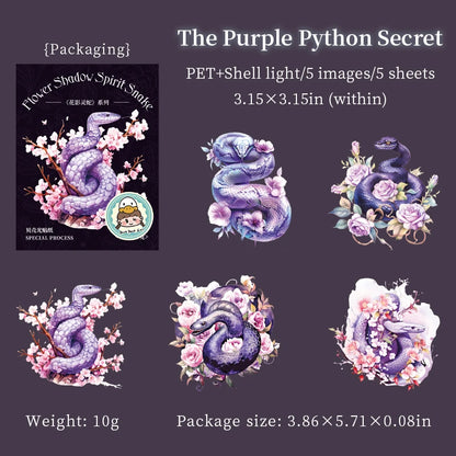 JIANQI 5Pcs Creative Flower Shadow Spirit Snake Stickers hand tent DIY Stick Labels Scrapbooking Material Junk Journal Supplies