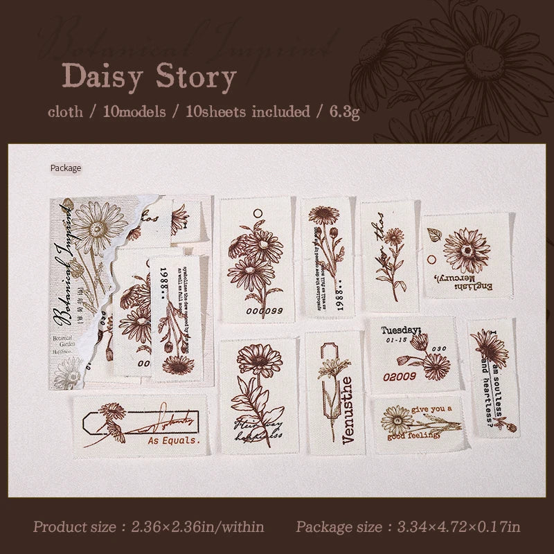 10pcs Botany Imprint Series Plant Theme Fabric Material Handmade Booklet DIY Decoration Collage material Scrapbook supplies