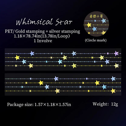 JIANQI 30mm*2m PET Tapes Sparkling Stars DIY Scrapbooking Decor Photo Album Collage Junk Journal Materials Aesthetics Tapes
