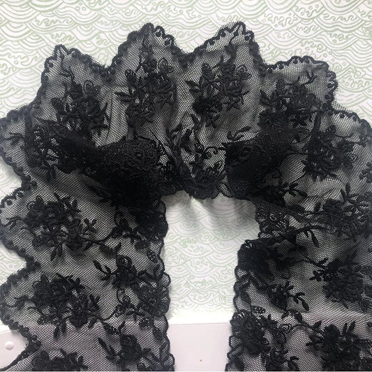 1 Yard Water-Soluble Ruffle Black White Flower Embroidery Lace Trim Fabric For Wedding Home Supplies Handmade Sewing Crafts