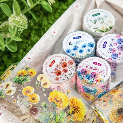 JIANQI 50mm*2m Dandelion flower PET Tape DIY Scrapbooking Decor Photo Album Creative Stationery Collage Materials Stickers