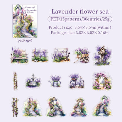 JIANQI 30 pcs Garden corner Decorative PVC Flowers Stickers Scrapbooking Label Diary Stationery Album Phone Cup Journal Planner