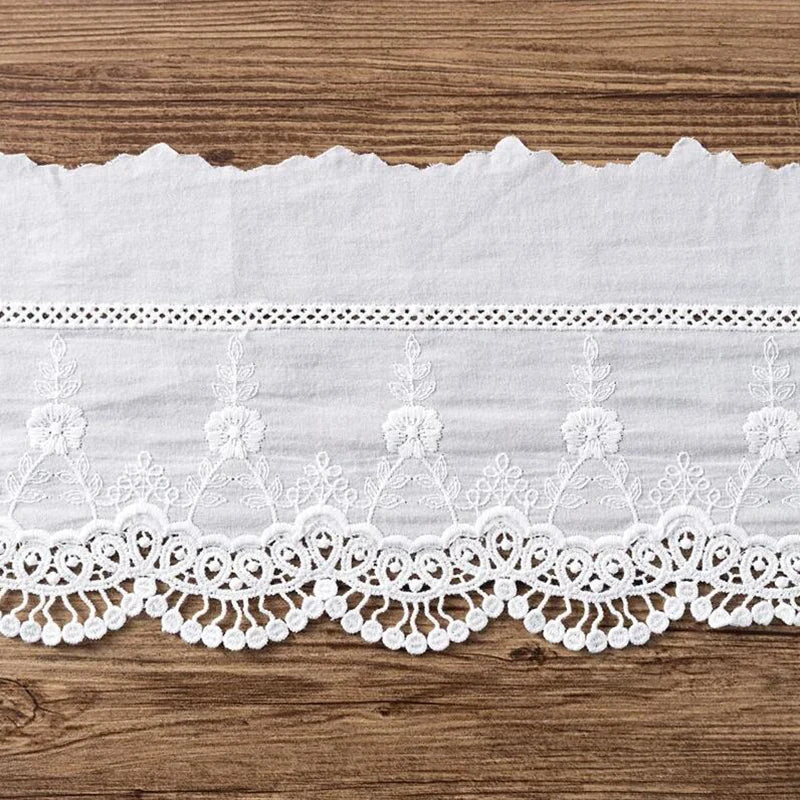 1 Yard White Embroidery Flower Cotton Lace Fabric DIY Clothing Dress Skirt Curtain Handmade Sewing Trim Accessories Crafts