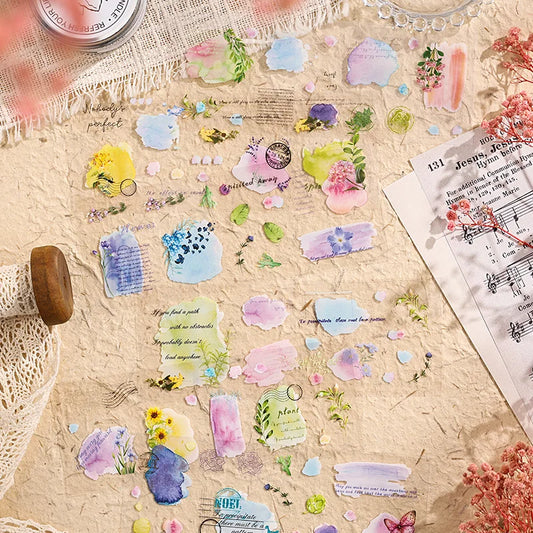 JIANQI 6pcs Transparent Floral Sticker PET Material DIY Scrapbooking Collage Supplies Decor Stationery Aesthetics Stickers