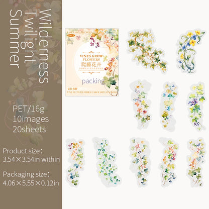20 pcs/pack Spring Vine flowe Stickers aesthetic Stick Labels Decorative Diary Album Scrapbooking material Junk Journal Supplies