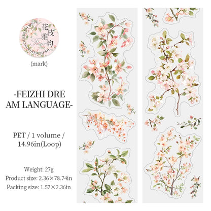 JIANQI PET Tapes Flower branch plant flower DIY Scrapbooking Decor Photo Album Collage Junk Journal Materials Aesthetics Tapes