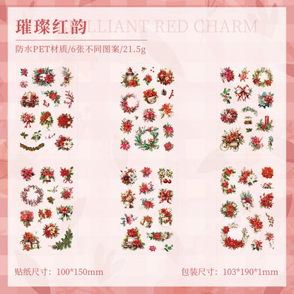 JIANQI 6 Sheets Flowers Stickers Die cutting PET Material DIY Scrapbooking Art Collage Stationery Planner Decor Diary Stickers