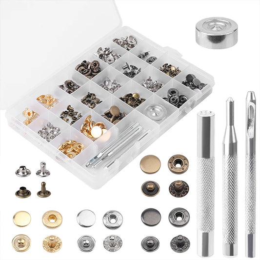 324Pcs Leather Snap Buckle with Combination Punch Rods Different Sizes Handmade Wallets Leather Notebook Covers DIY Tools Set