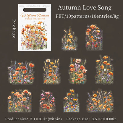 JIANQI 10 Pcs Plant Flower Landscape Stickers PET Transparent Decorative Collage Junk Journal DIY Scrapbooking Supplies