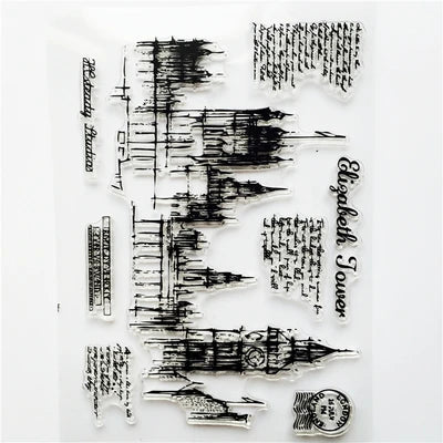 JIANWU 1 Pcs Transparent Silicone Seal Retro Stamp Aircraft Tower Building Clear Stamps Office Supplies Stamps DIY Stationery