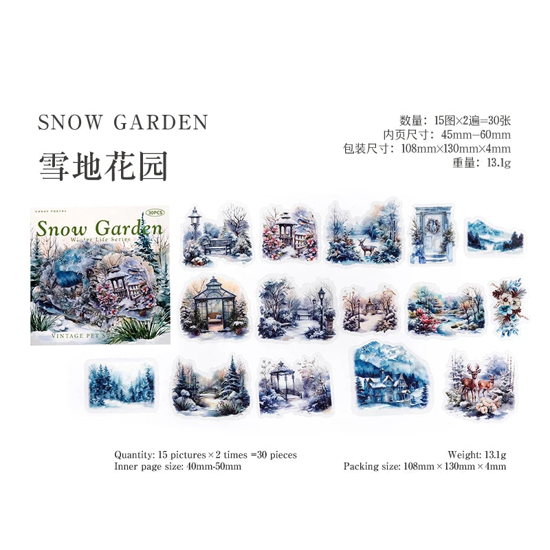 JIANQI 30pcs Winter Life Stickers Aesthetic Landscape Decorative Scrapbooking Diary Album Collage material junk journal supplies