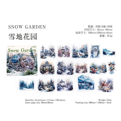 JIANQI 30pcs Winter Life Stickers Aesthetic Landscape Decorative Scrapbooking Diary Album Collage material junk journal supplies