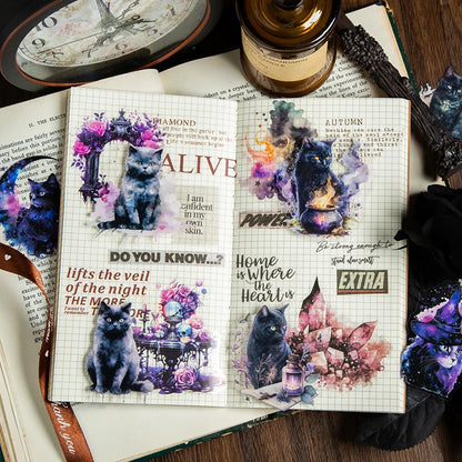JIANQI 20pcs/pack black Cat PET Stickers Decor Junk Journal DIY Srapbook Supplies Collage Stationery Cute Sticker