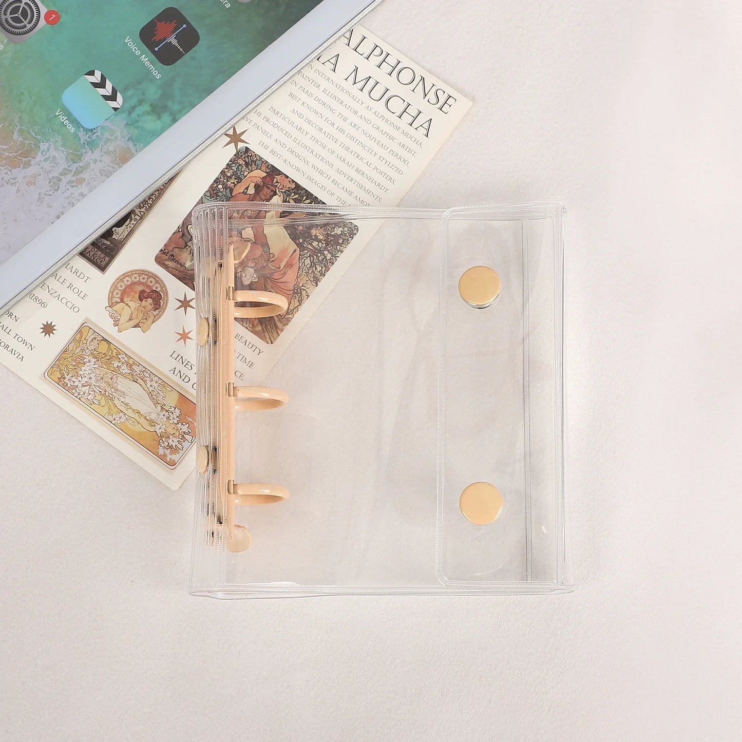 JIANWU Double Buckle A8Mini 3-hole Transparent Loose Leaf Material Storage Notebook Creative Journal Student Supplies Stationery