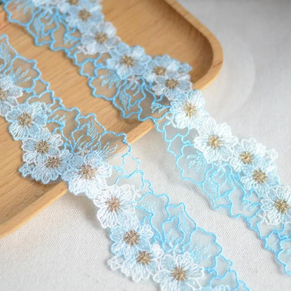 1 Yard Embroidered Green Purple White Flower Lace Fabric Sewing DIY Trim Ruffle Applique Ribbon Collar Decor