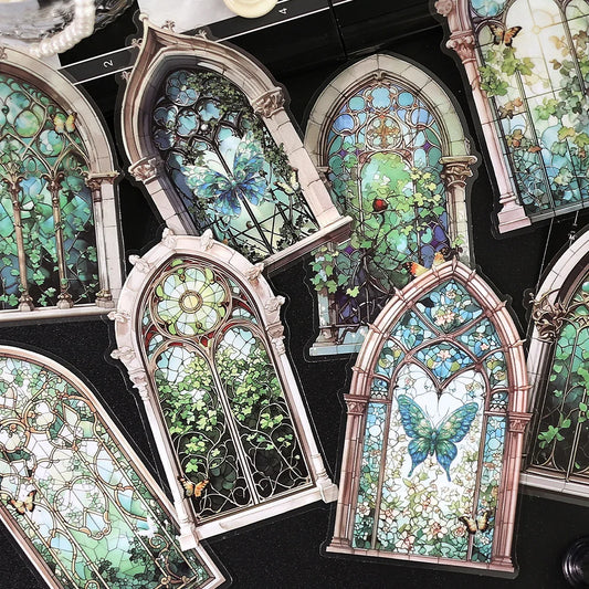 10pcs Flowers Window Sticker PET Materials Collage Junk Journal DIY Scrapbooking Supplies Aesthetics Decor Sticker