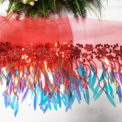1Yard Sequins Tassels Farbic Fringe Ribbon Garment Wedding Dress Bag Curtain DIY Sewing Supplies Accessories 12CM Wide