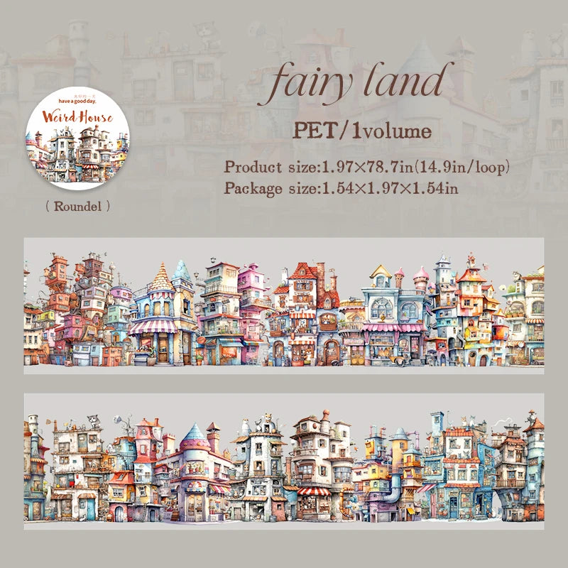 JIANQI 50mm*2m Creative Weird house tapes hand tent DIY Stick Labels Scrapbooking Material Junk Journal Supplies