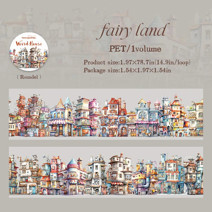 JIANQI 50mm*2m Creative Weird house tapes hand tent DIY Stick Labels Scrapbooking Material Junk Journal Supplies