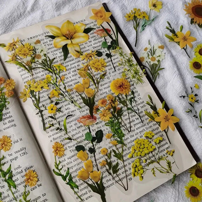 JIANQI 40Pcs Natural plants Flower Stickers DIY scrapbook PET Material Handbook Water Cup Plant Transparent Sticker