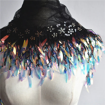 1 Yard Lace Fabric Trims Fringe Tassel Sequins Paillette Ribbon Handmade Sewing Clothes Accessories 12CM Wide