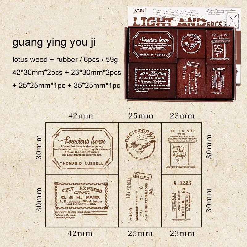 JIANWU 6 Pcs/box The Seal of Elegance Series Vintage Material Collage Wooden Stamp Creative Journal Student Supplies Stationery