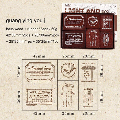 JIANWU 6 Pcs/box The Seal of Elegance Series Vintage Material Collage Wooden Stamp Creative Journal Student Supplies Stationery