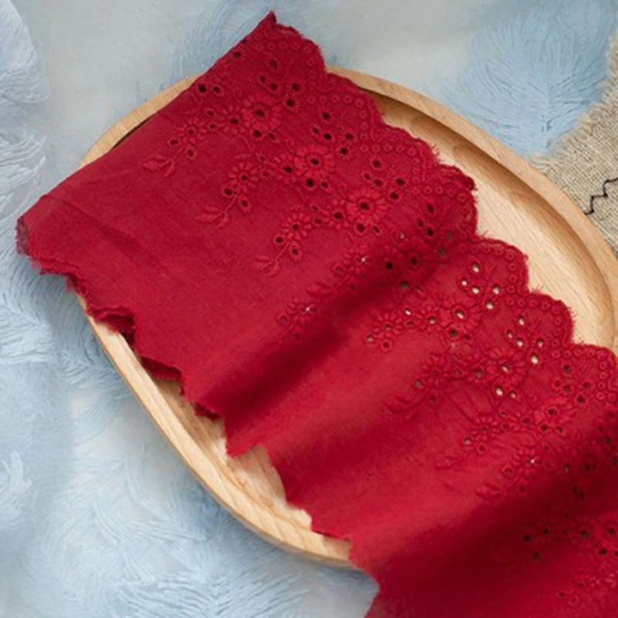 1Yard Multi-Color Flower Hollow Cotton Cloth Embroidery Lace Trim Fabric For Dress Curtain Bed Cuffs  Handmade Sewing Crafts