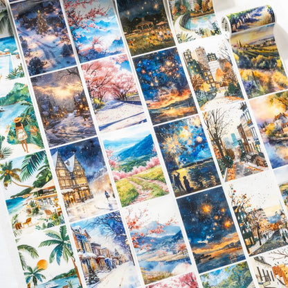 JIANQI 80mm*2m Travel Scenery Stickers PET Materials DIY Scrapbooking Materials Collage Junk Journal Decor Stickers