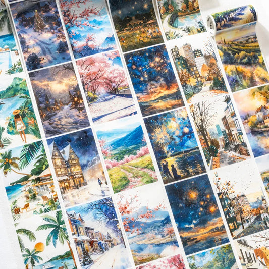JIANQI 80mm*2m Travel Scenery Stickers PET Materials DIY Scrapbooking Materials Collage Junk Journal Decor Stickers