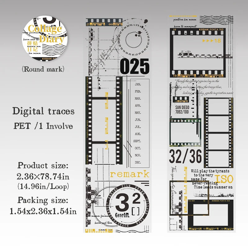 JIANQI 1Roll 2M PET Tape Film frame Series Scene Scenography Handbook Material Circular Adhesives Round Stickers Tapes 60mm*2m