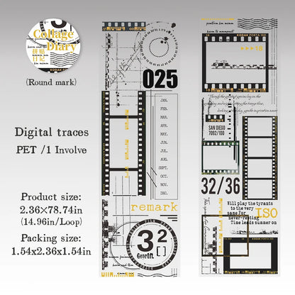 JIANQI 1Roll 2M PET Tape Film frame Series Scene Scenography Handbook Material Circular Adhesives Round Stickers Tapes 60mm*2m
